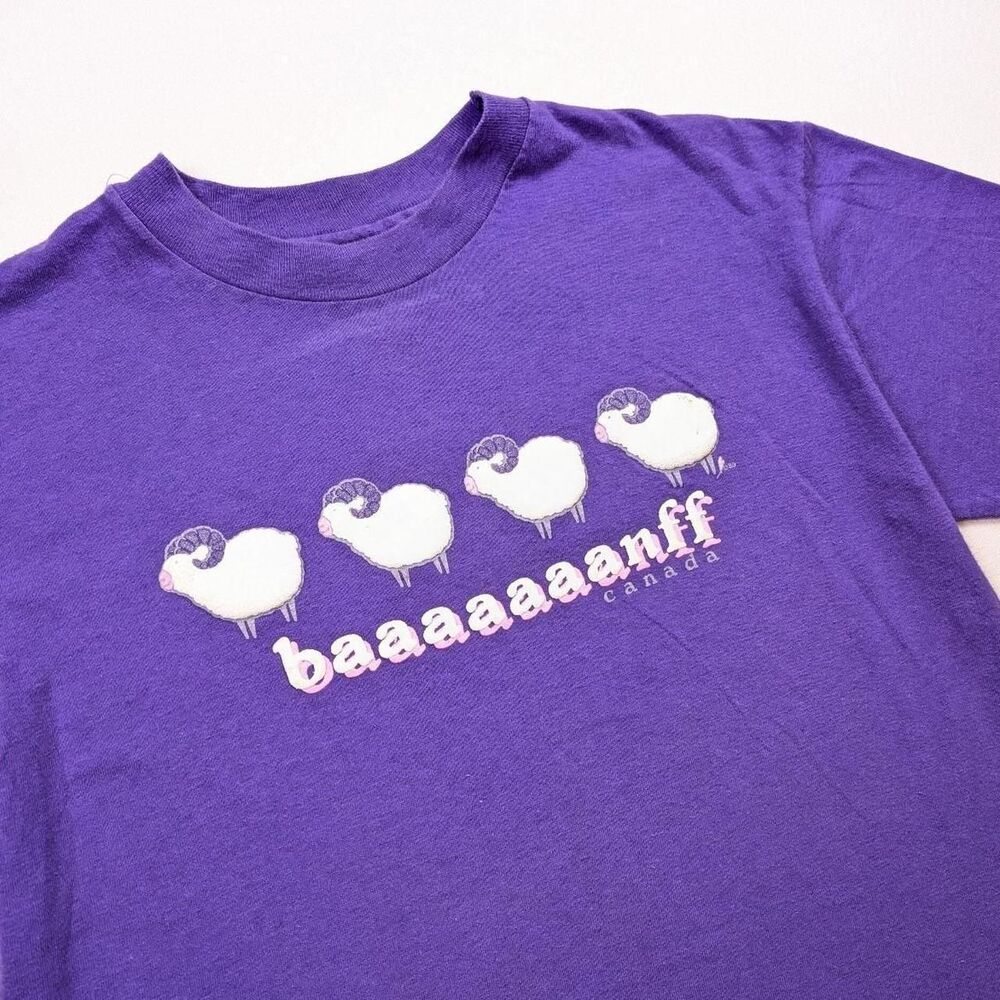 Vintage Banff Canada Nature Tshirt Sheeps Hanes Tshirt Purple Sz M Womens